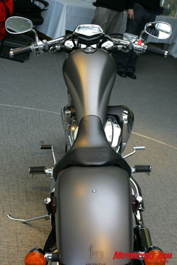 While the fuel tank on the lean Fury is eye catching, it does come at a cost as it only holds a modest 3.4 gallons.